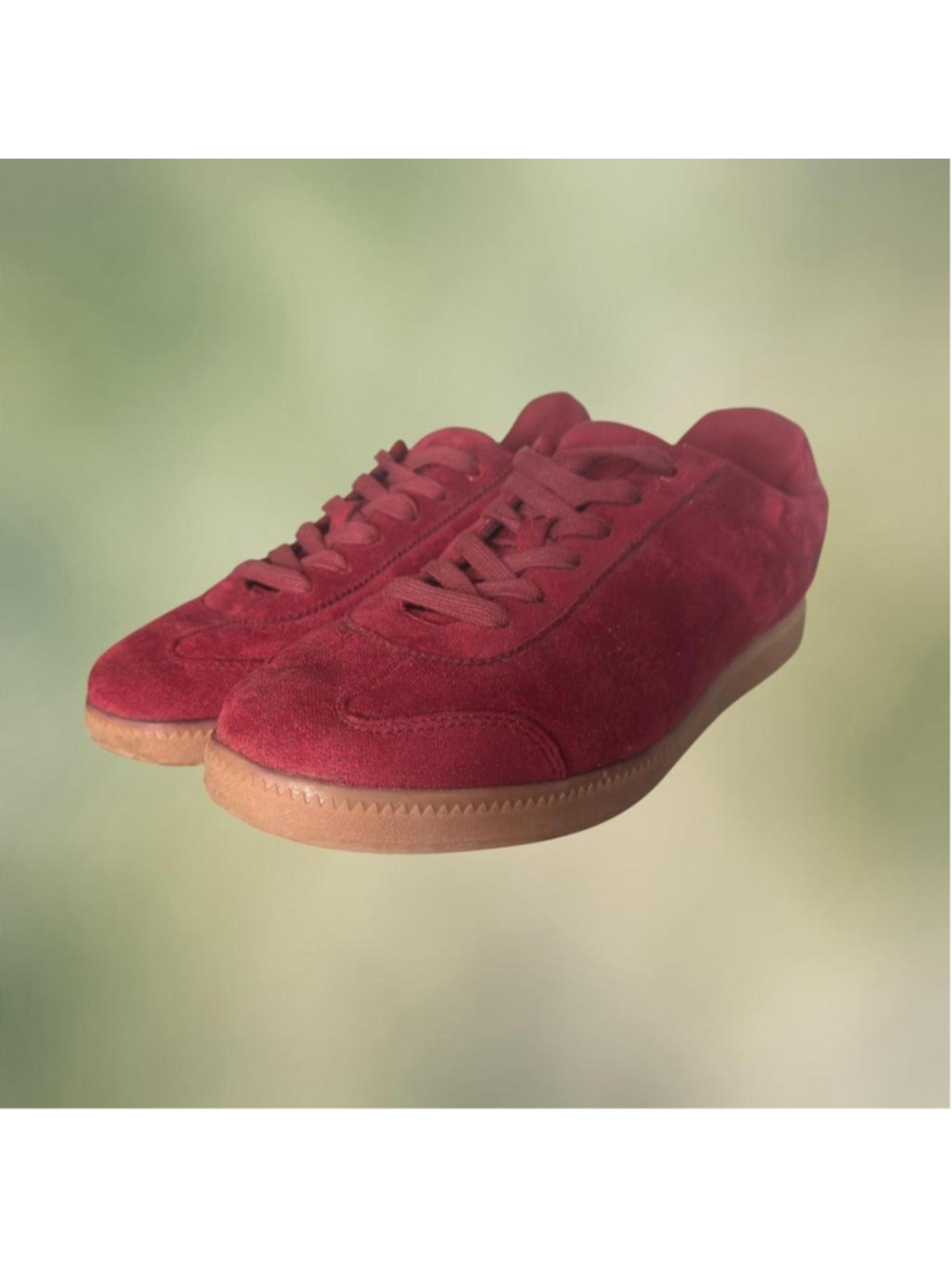 Red suede trainers with gum sole #sneakers #redhot